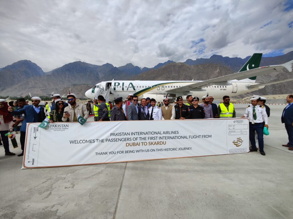 warm welcome international flight of tourist in skardu airort