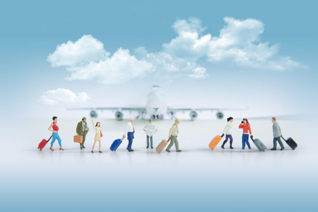 Travelling concepts. Group of traveler miniature